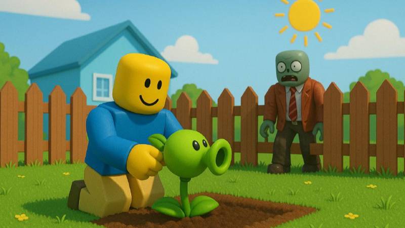 Защищаю свою лужайку в роблоксе от зомби при помощи растений