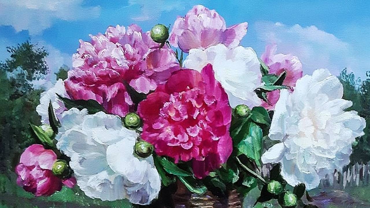 Цветы и роскошные пионы художника Яны Кольцовой смотреть онлайн
