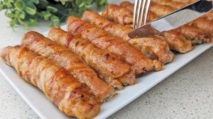 МЯСНЫЕ ПАЛЬЧИКИ С СЫРОМ В ДУХОВКЕ. Необычная начинка, безупречный вкус, мясные рулетики в беконе.