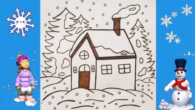 Snow house drawing, Winter season drawing / Рисунок снега / स्नो हाउस ड्राइंग смотреть онлайн