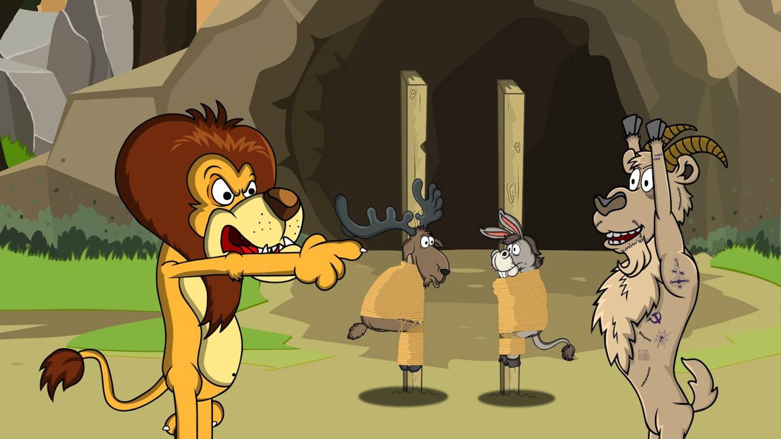 Анекдот про зверей. Как Лев, Медведь и Волк Козла Короновали. Мультанекдот смотреть онлайн
