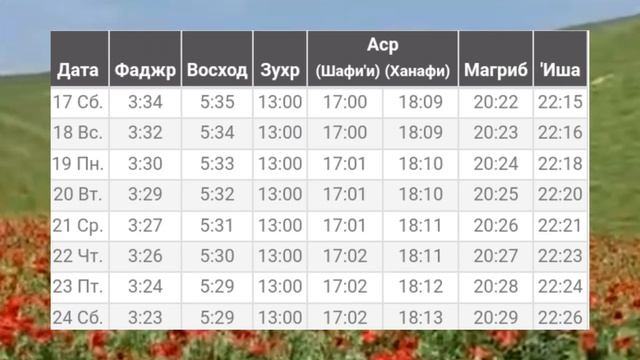 Время намаза в город Бишкек на май 2025 год (Вакти намоз ? смотреть онлайн