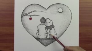 Как нарисовать мальчика и девочку в сердце шаг за шагом