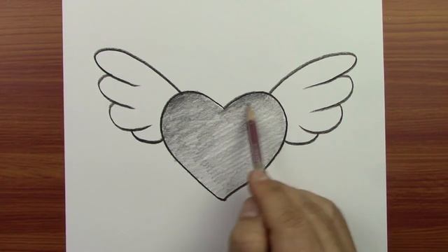 Как нарисовать - Легкий рисунок крылатого сердца, легкие уроки рисования карандашом смотреть онлайн