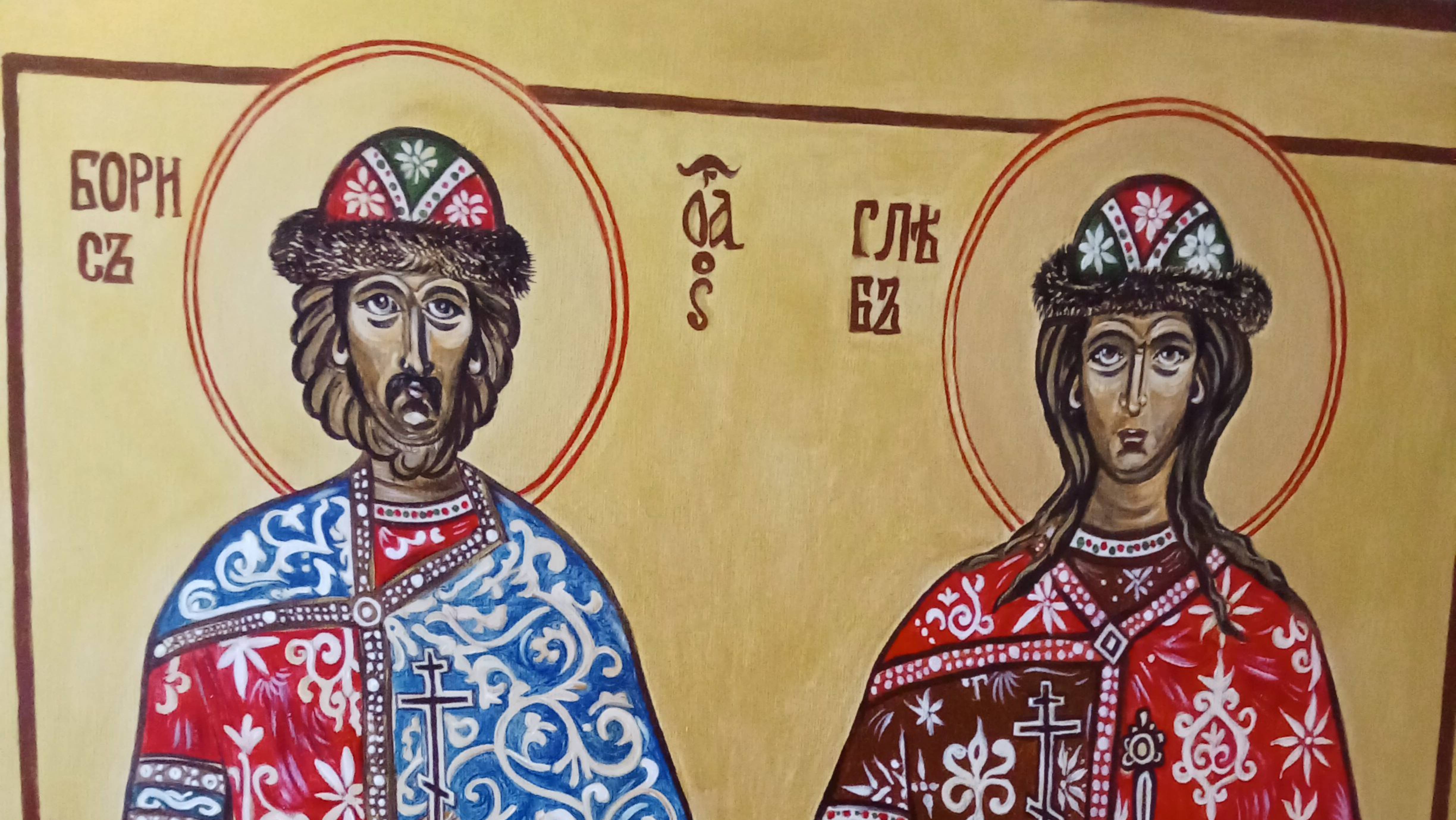 Выполнение иконы. Борис и Глеб. Большая икона. 130х87. Дерево, роспись, ручная работа. 1 этап. Икона смотреть онлайн