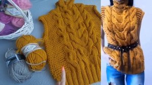 🔥 ЖИЛЕТ С КОСАМИ И ЖГУТОМ НА ТОЛСТЫХ СПИЦАХ/МАСТЕР КЛАСС ДЛЯ НАЧИНАЮЩИХ