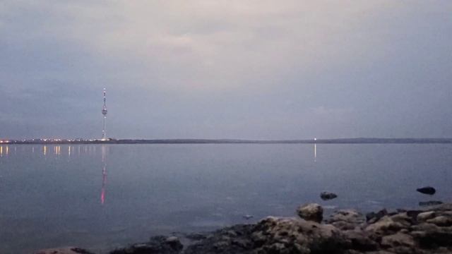 Evening Sky, Lake, Tower, Thunder And Lightning / Вечернее небо, озеро, вышка