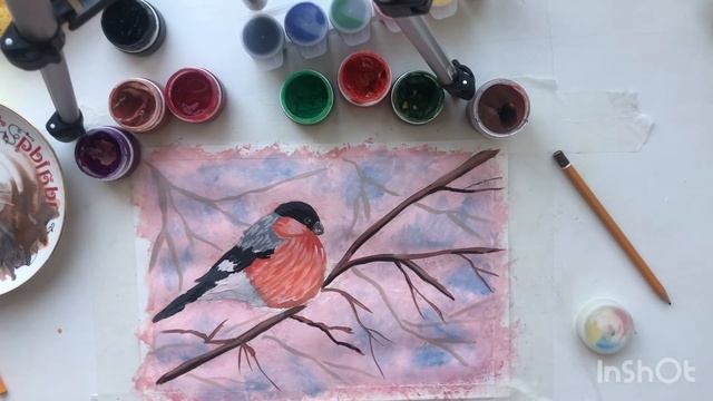РИСУЕМ СНЕГИРЯ ГУАШЬЮ смотреть онлайн