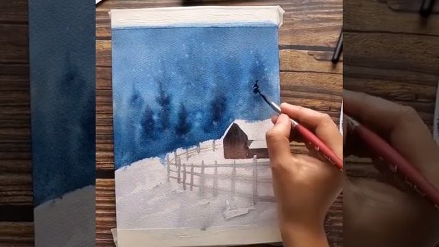 Рисуем зимний пейзаж акварелью смотреть онлайн