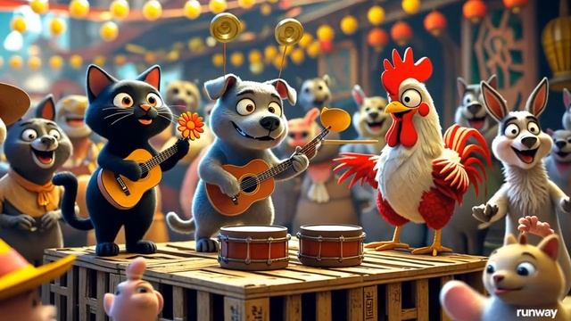 Бременские музыканты ( детская песенка) Осёл, петух, Пёс и кот смотреть онлайн