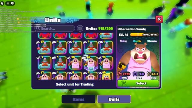 МЕГА ТРЕЙД ШАЙНИ ВАМБУ КИБЕР СЕНДИ В SPONGEBOB TOWER DEFENSE