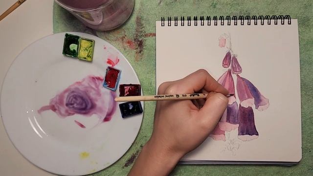 Watercolor  Flowers Painting| How To Paint Foxgloves In Watercolor| Как нарисовать цветы акварелью