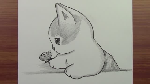 Как легко нарисовать милого котика карандашом. Лёгкие обучающие рисунки животных карандашом смотреть онлайн