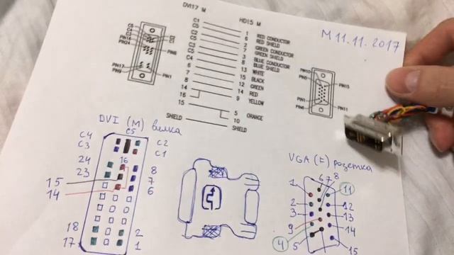 DVI VGA Pinout Распиновака переходника DVI-A D-Sub   2017