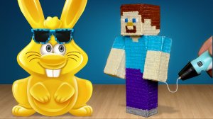 СТИВ ИЗ МАЙНКРАФТА 3D РУЧКОЙ И ЖЕЛЕЙНЫЙ ЗАЯЦ ХАРИТОН