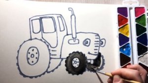 Как нарисовать Синий Трактор с Прицепом 🚜🐄 По Полям.