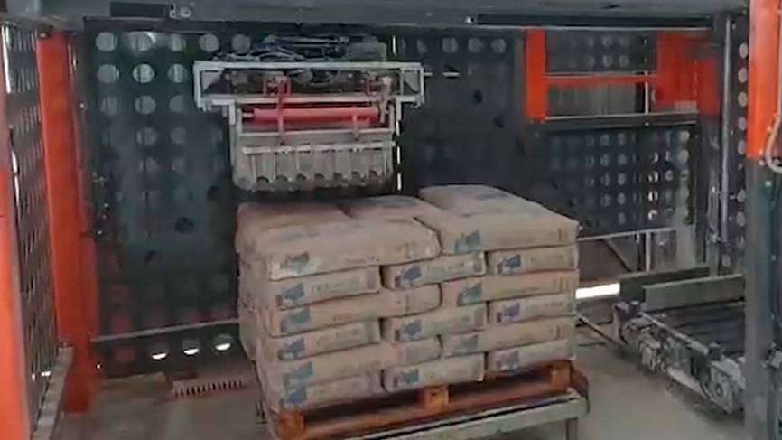 Паллетоукладчик ПАЛ-10: работа на мешках со строительными смесями смотреть онлайн