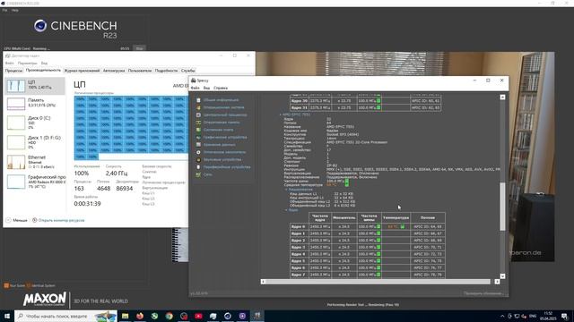 Epyc 7551 64 ядра 128 потока по 5 т руб Тест cinebench R23 смотреть онлайн