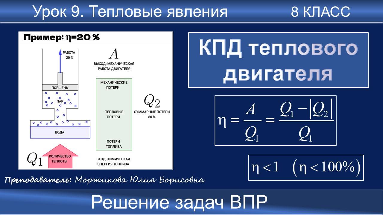 9. КПД теплового двигателя. Решение задач. Школьные уроки | 8 класс | Подготовка к ВПР смотреть онлайн
