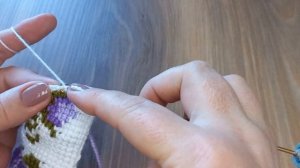 2 часть.🌺 Тапочки тунисским вязанием.