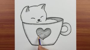 Как легко нарисовать кошку – Рисунок спящей кошки в кружке – Лёгкие рисунки карандашом