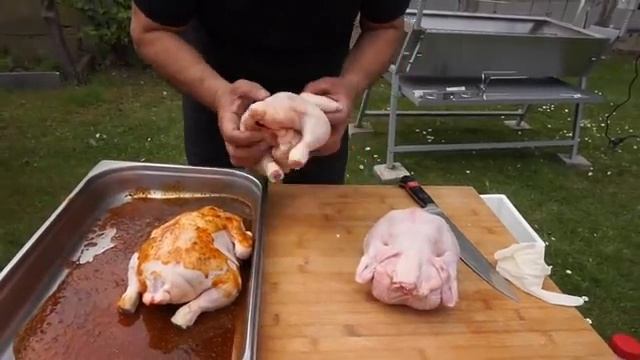 Приготовление курицы-гриль. Эксперимент на новом мангале. смотреть онлайн