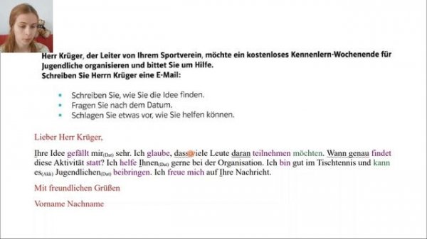 Пример письма для Teil 2 Schreiben. Goethe Zertifikat A2. Разбор грамма?