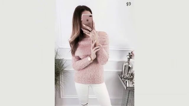 Одежда с AliExpress. Вязаный свитер полувер для женщин с длинными рукавами и открытыми плечами.