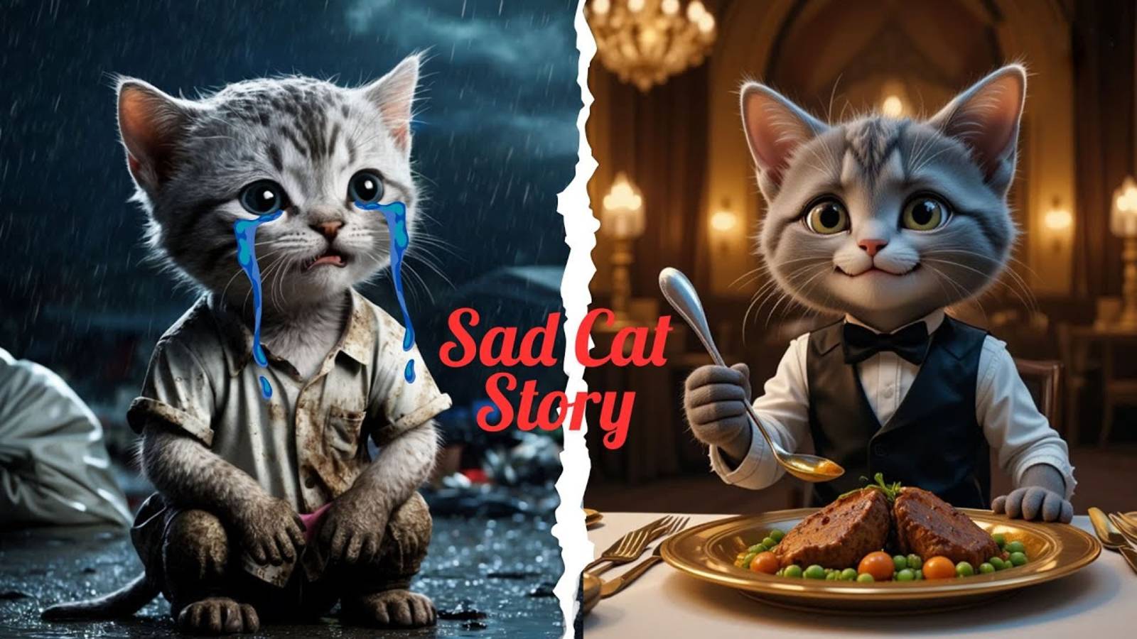 Gray Cat Rescues Lost Kitten and Finds Family ❤️ Sad Cat Story смотреть онлайн