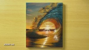 Рисуем волну в лучах закатного солнца / Акриловая живопись