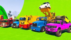 Мультики про Машинки и Песенки для Детей Бульдозер Пожарная Машина Цветные Грузовики и Эвакуатор
