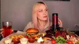 MUKBANG | Шашлык, бургеры, ребра, фри, салат | Shashlik, burgers, ribs, f