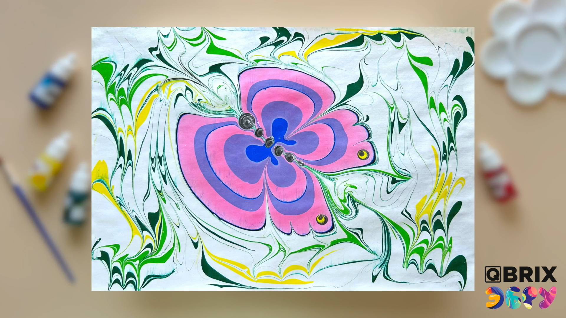 Рисуем бабочку в технике Эбру вместе с QBRIX Эбру смотреть онлайн