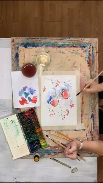 Снегири рисунок акварелью смотреть онлайн