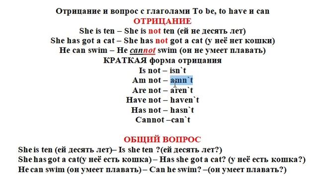 общий вопрос и отрицание с To Be Have Can