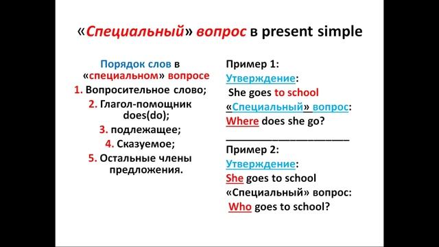 виды вопросов в Present Simple