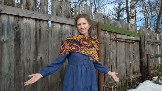 Вязаная шаль - жилет фриформ крючком смотреть онлайн