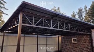 Навес односкатный с усиленной фермой, кровля металлоч