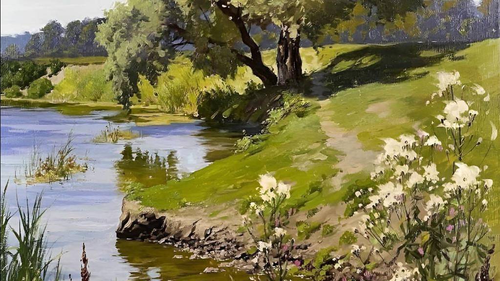 Как рисовать деревья,траву,летний пейзаж для начинающих|как рисовать летний пейзаж #творчество смотреть онлайн