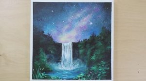 Фантастический пейзаж с водопадом / Акриловая живопись для начинающих