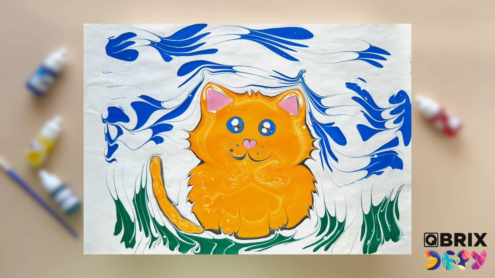 Рисуем котенка в технике Эбру вместе с QBRIX Эбру смотреть онлайн