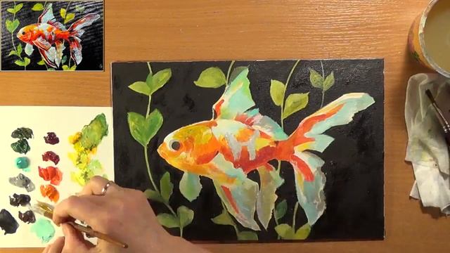 Как нарисовать рыбу. Рисуем аквариумную рыбку. Золотая рыба- Шубункин. Акрил смотреть онлайн