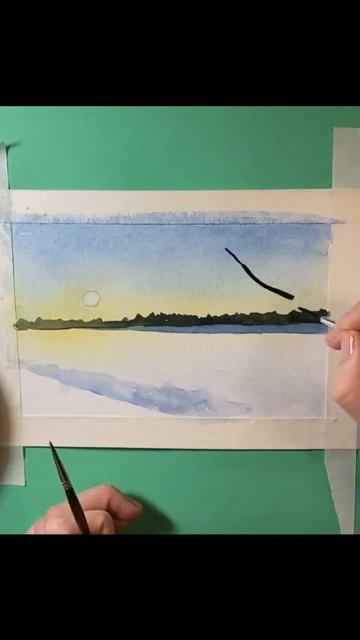 Зимнее озеро, холодное солнце и одинокие деревья #зима #watercolor_painting_tutorial #painting смотреть онлайн
