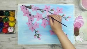 Как нарисовать цветущую ветку САКУРЫ с пчелой гуашью.