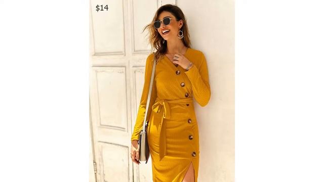 Одежда с AliExpress. Осеннее трикотажное платье свитер с v образным вырезом и длинным рукавом. смотреть онлайн