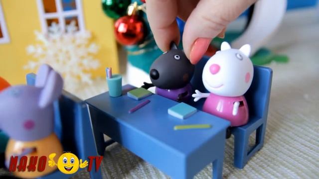 Свинка Пеппа Мультик из игрушек Свинка Пеппа в школе с мадам Газель делают пенопластовый снеговик P смотреть онлайн