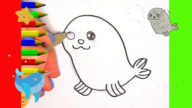 Как нарисовать МИЛЫЙ. просто, Рисунки для начинающих. морж смотреть онлайн