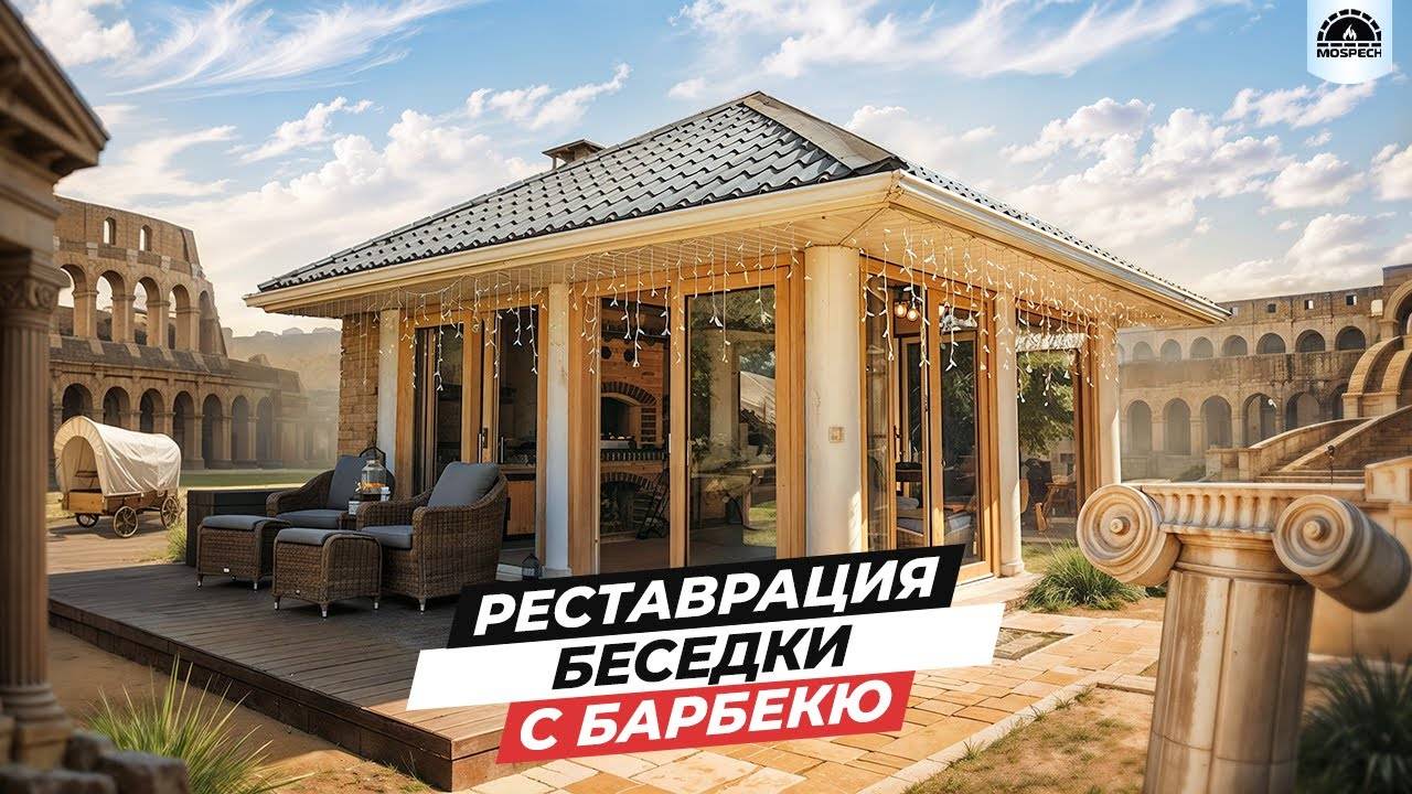 Беседка 30м² | Барбекю комплекс из кирпича ручной формовки | Реставрация или строить заново?