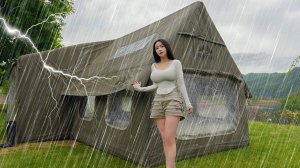 Кемпинг в сильный дождь☔️с 2-комнатной надувной палаткой⚡️ Дождь и грозы