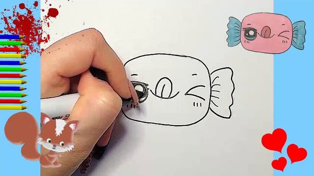 Как нарисовать МИЛЫЙ. просто, Рисунки для начинающих. конфеты смотреть онлайн